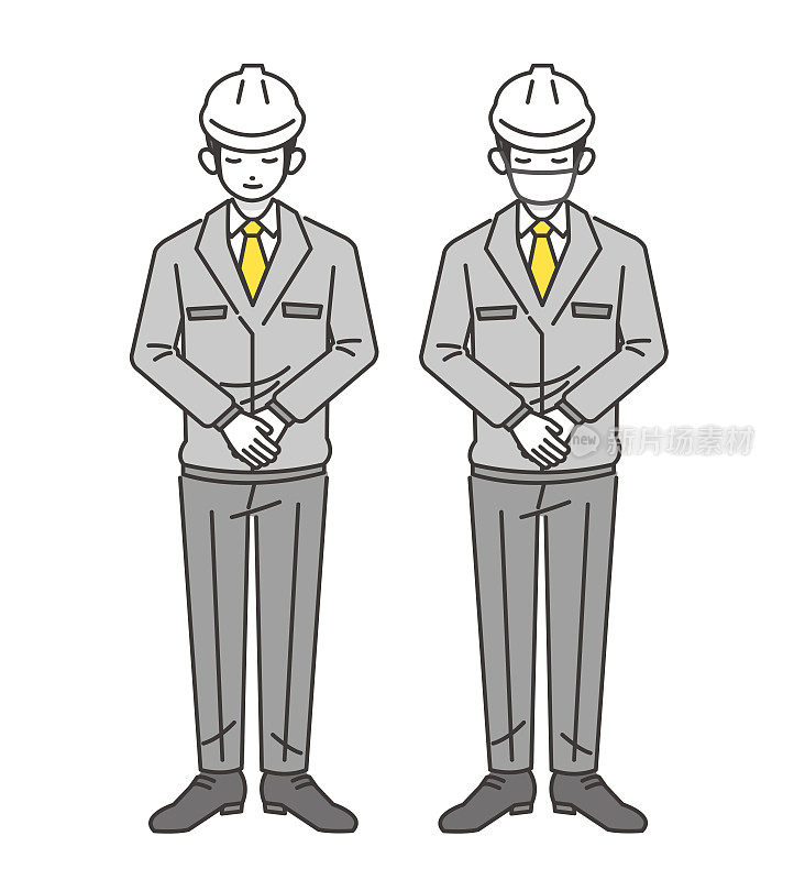 一个穿着工作服的人弯腰/戴口罩/工地主管/施工/全身的矢量插图素材